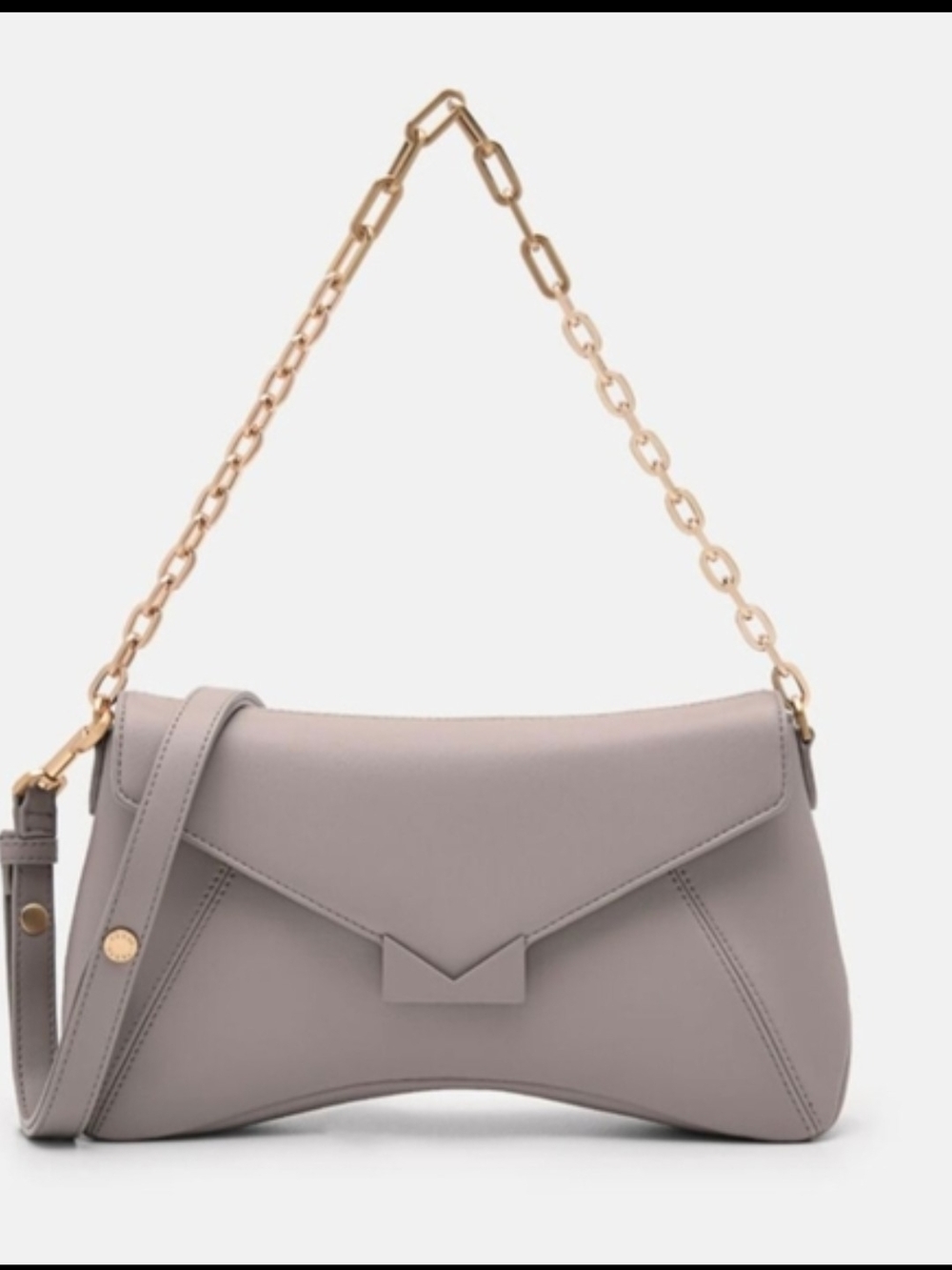 Marion Grey Leather Purse by Pedro Crossbody Taupe Shoulder Bag with Gold Chain